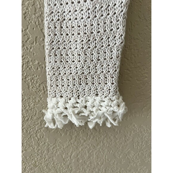 WHITE + WARREN Subtle Stripe Knot Fringe Knit Sweater Minimalist Size M - Picture 7 of 7